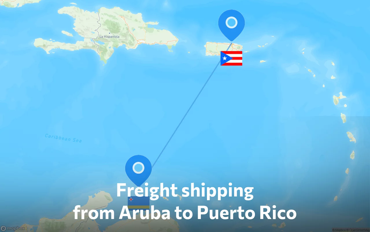 Shipping route from Aruba to Puerto Rico