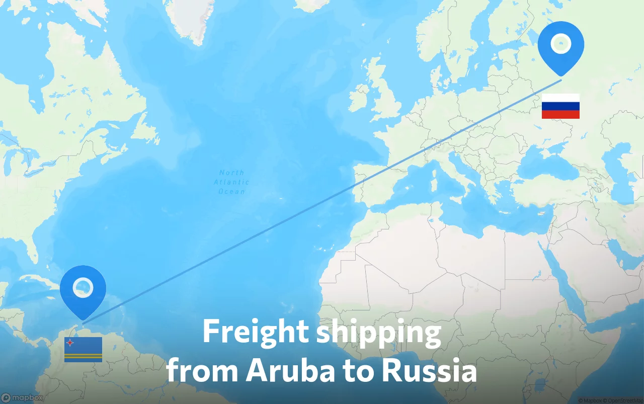 Shipping route from Aruba to Russia