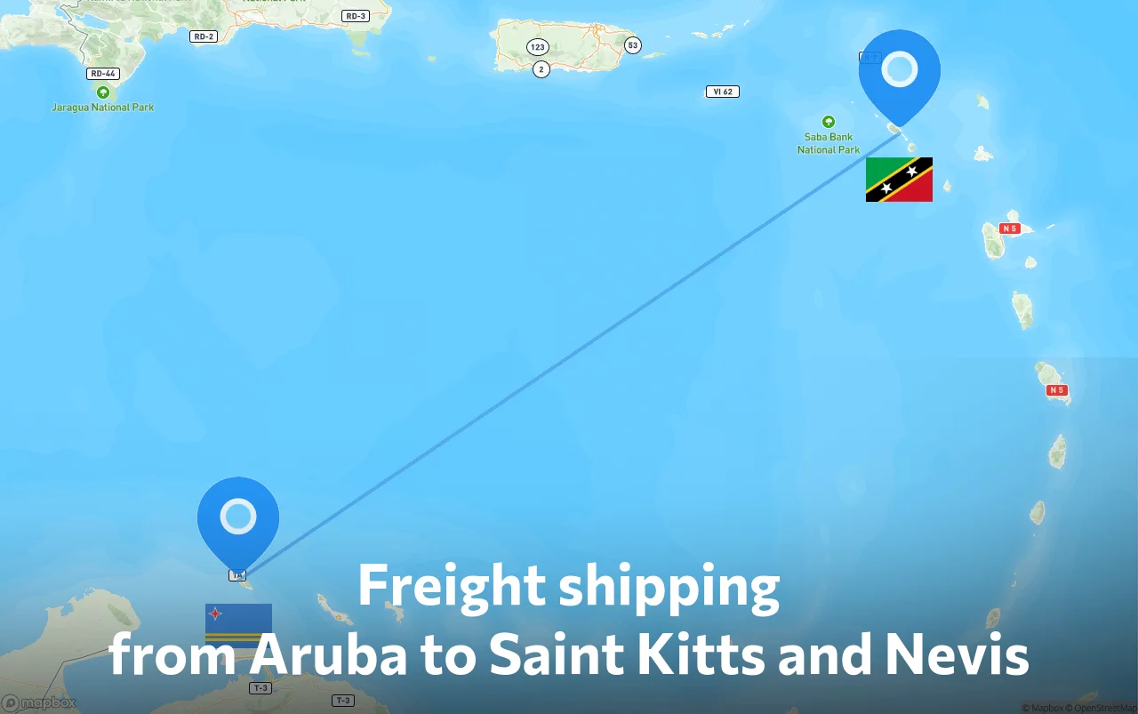 Shipping route from Aruba to Saint Kitts and Nevis