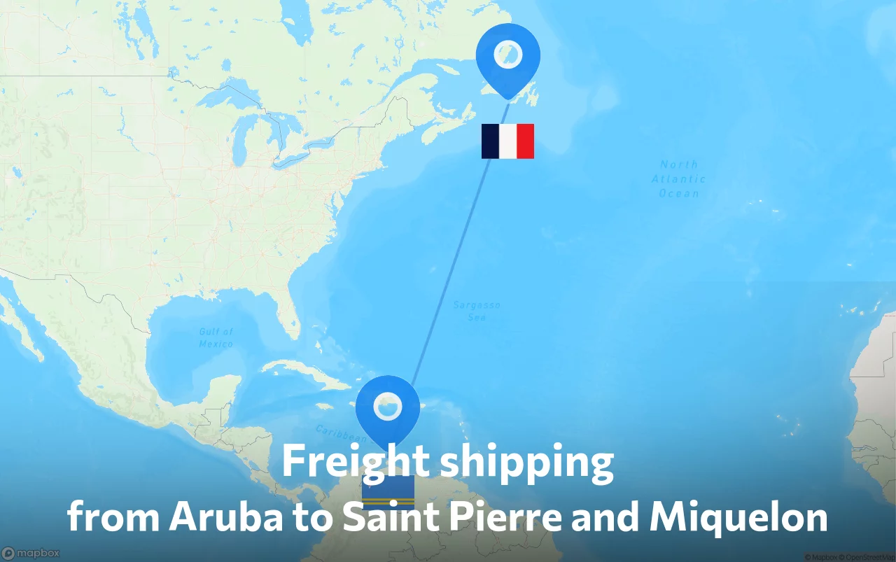 Shipping route from Aruba to Saint Pierre and Miquelon