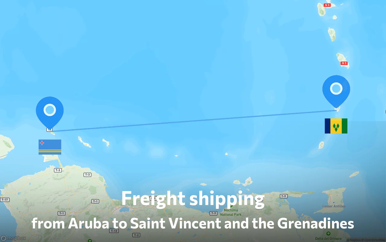 Shipping route from Aruba to Saint Vincent and the Grenadines