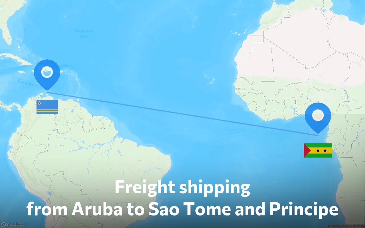 Shipping route from Aruba to Sao Tome and Principe
