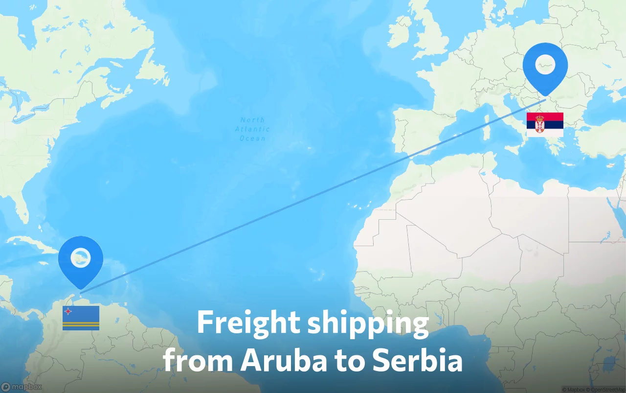 Shipping route from Aruba to Serbia