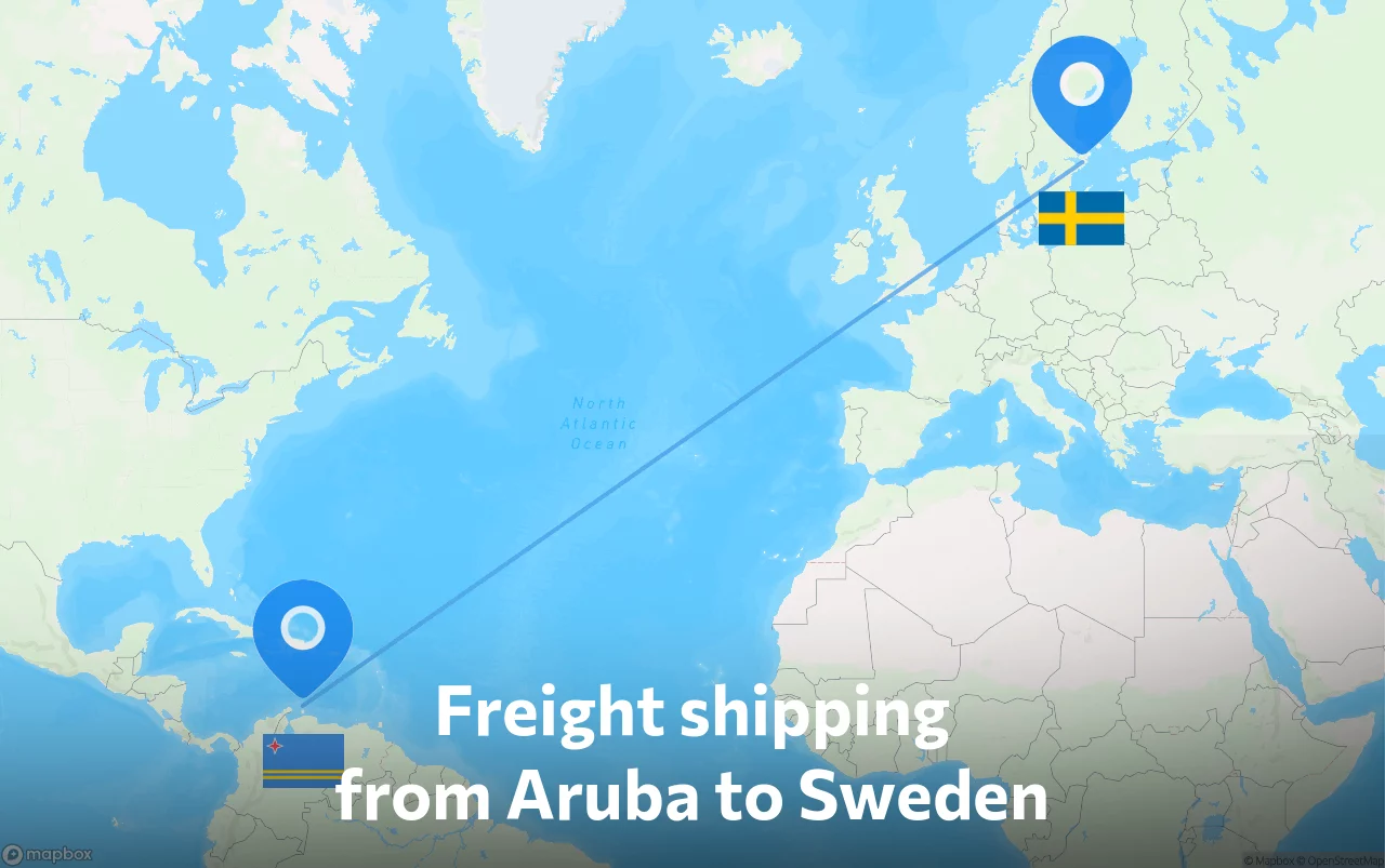 Shipping route from Aruba to Sweden