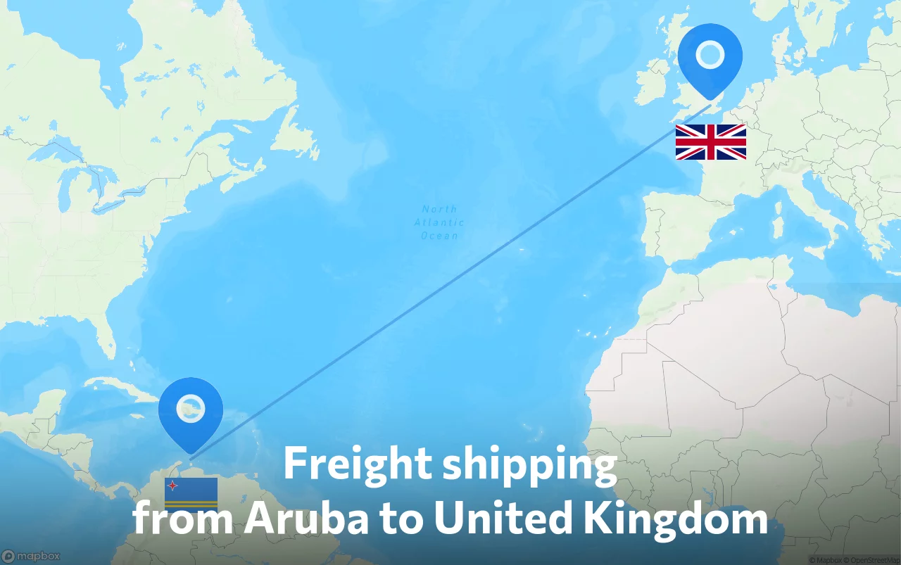 Shipping route from Aruba to United Kingdom