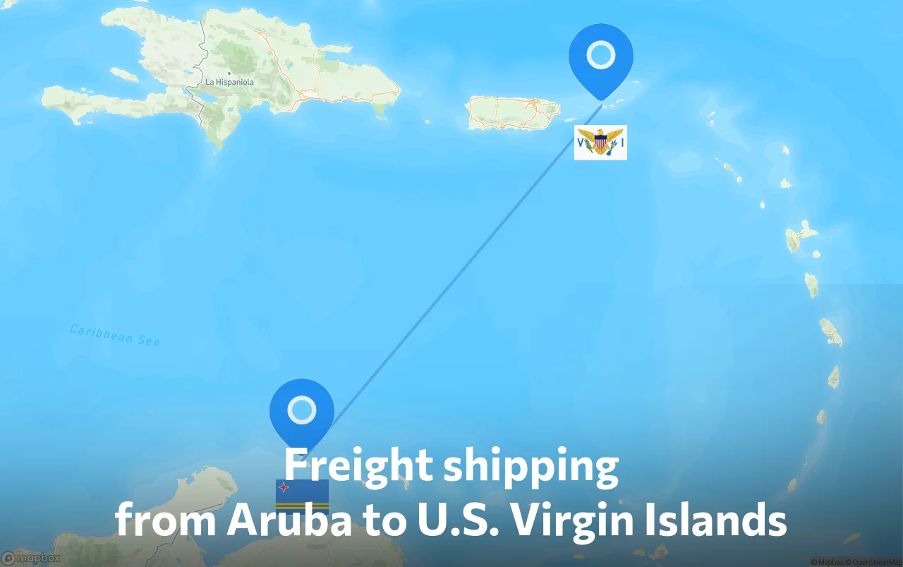 Shipping route from Aruba to U.S. Virgin Islands