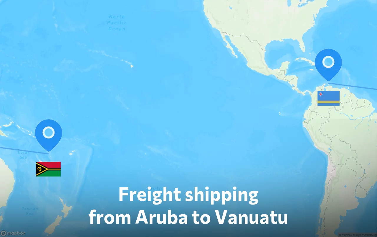 Shipping route from Aruba to Vanuatu
