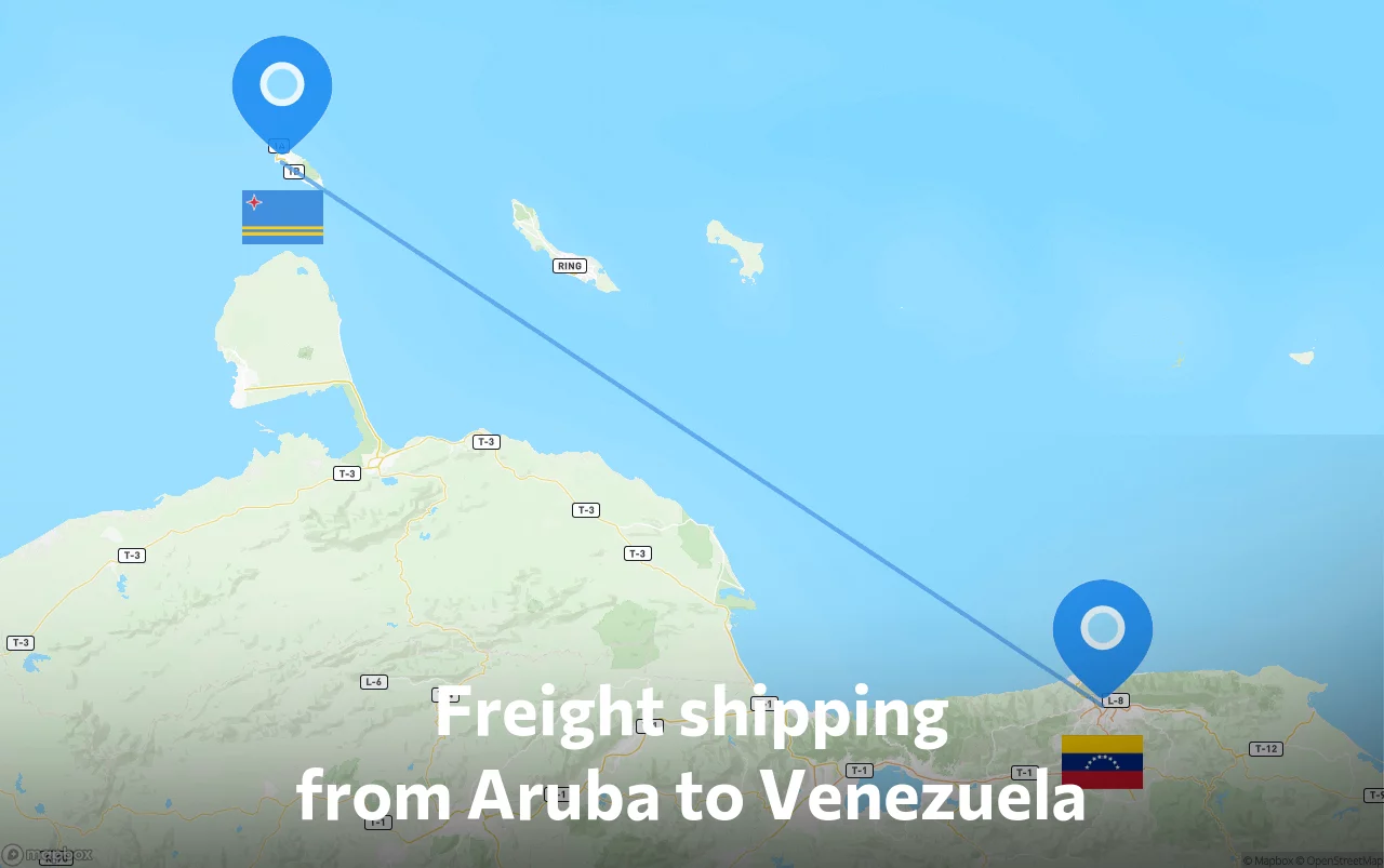 Shipping route from Aruba to Venezuela