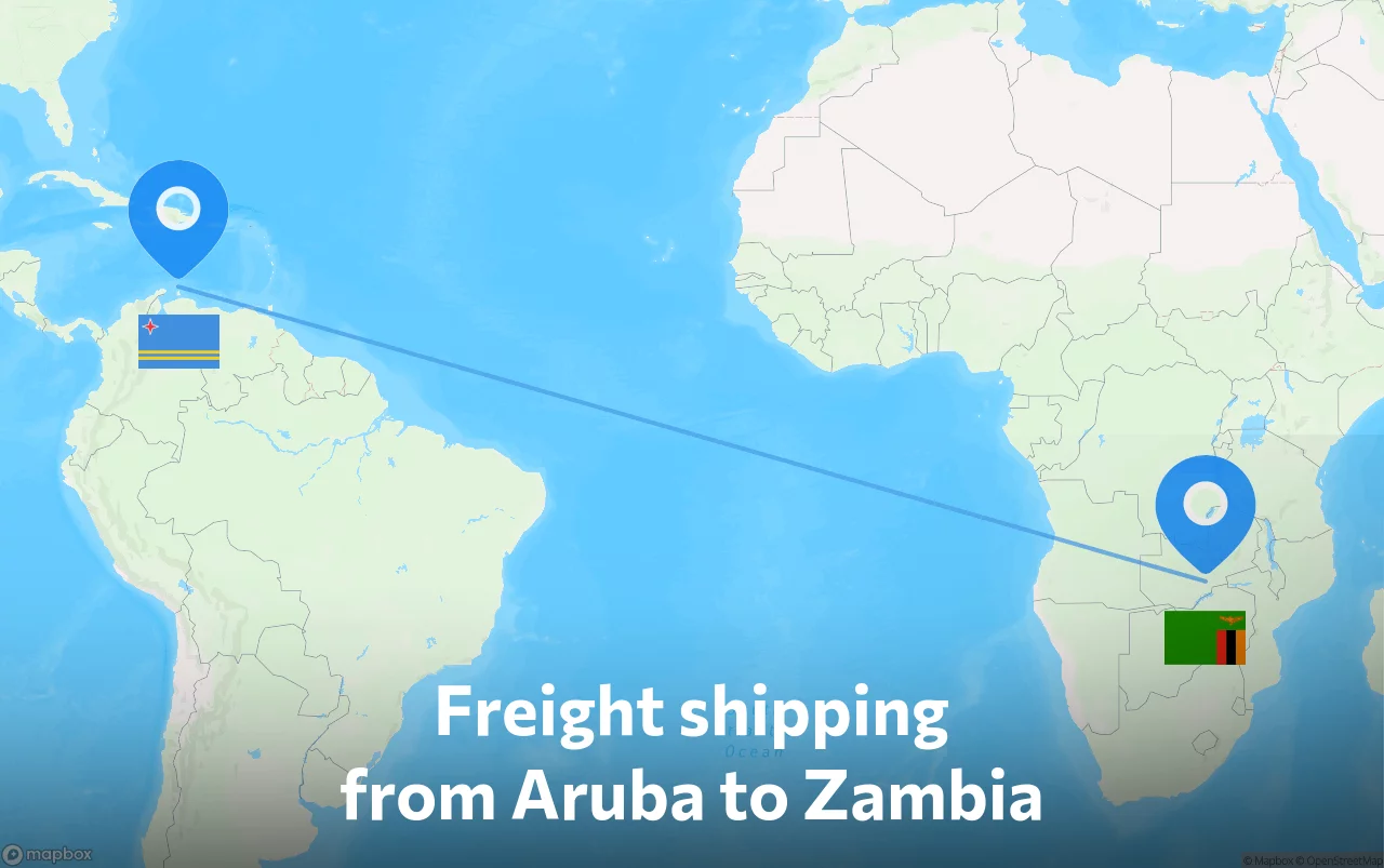 Shipping route from Aruba to Zambia