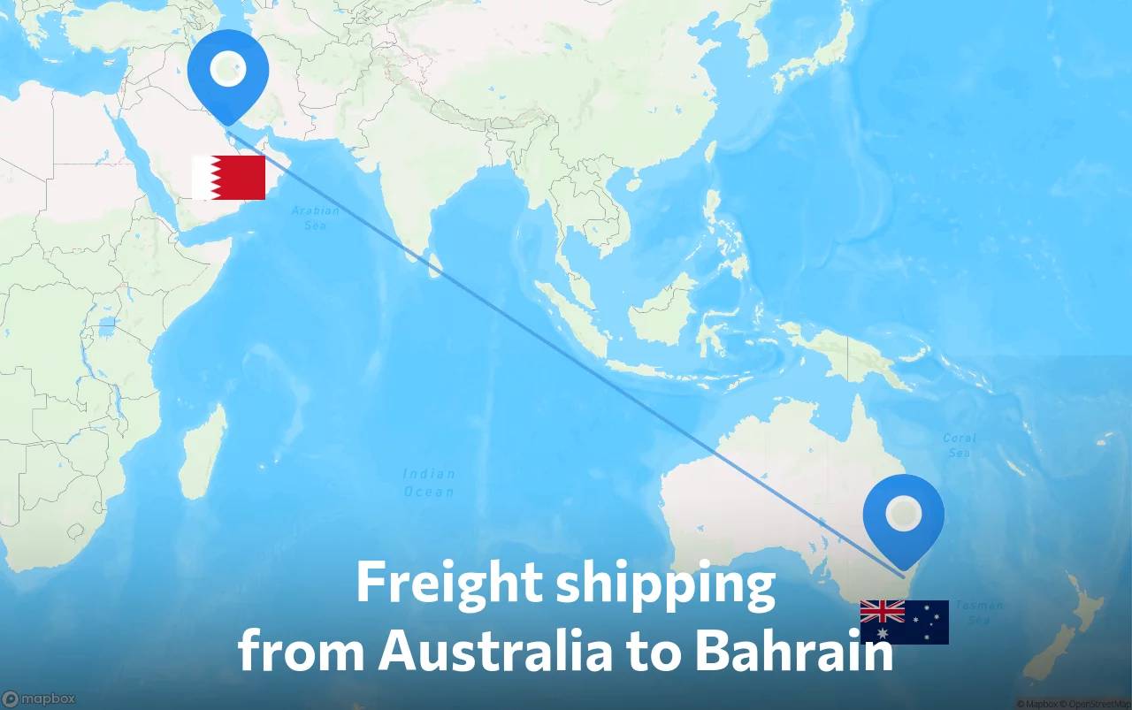Shipping route from Australia to Bahrain