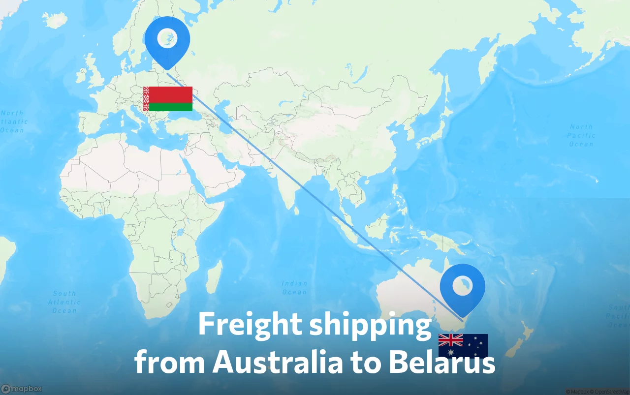 Shipping route from Australia to Belarus