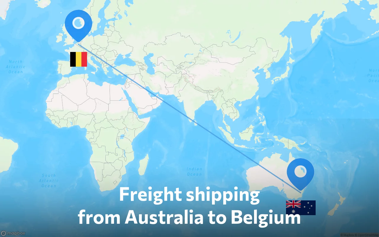 Shipping route from Australia to Belgium