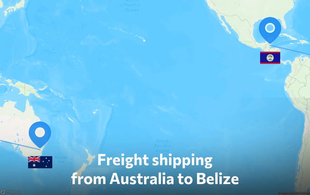 Shipping route from Australia to Belize
