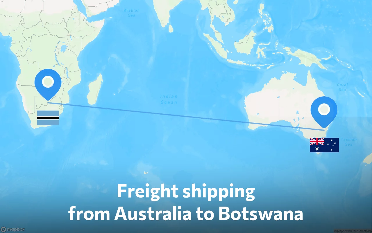 Shipping route from Australia to Botswana
