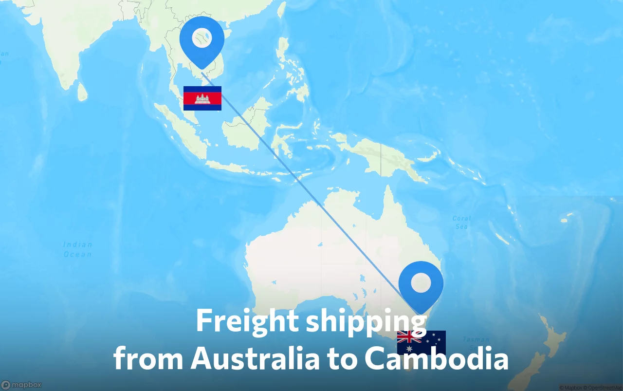 Shipping route from Australia to Cambodia