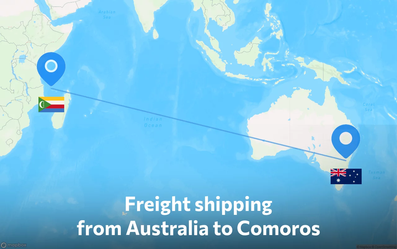 Shipping route from Australia to Comoros