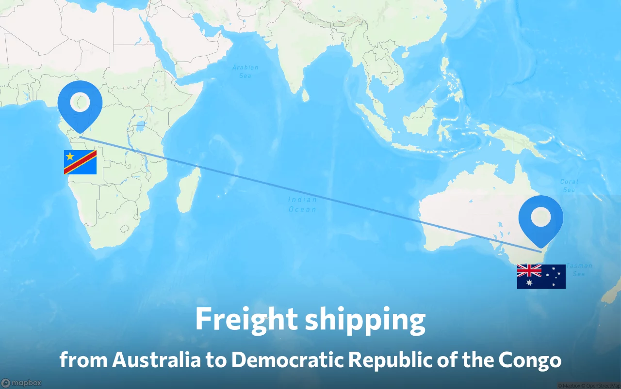 Shipping route from Australia to Democratic Republic of the Congo