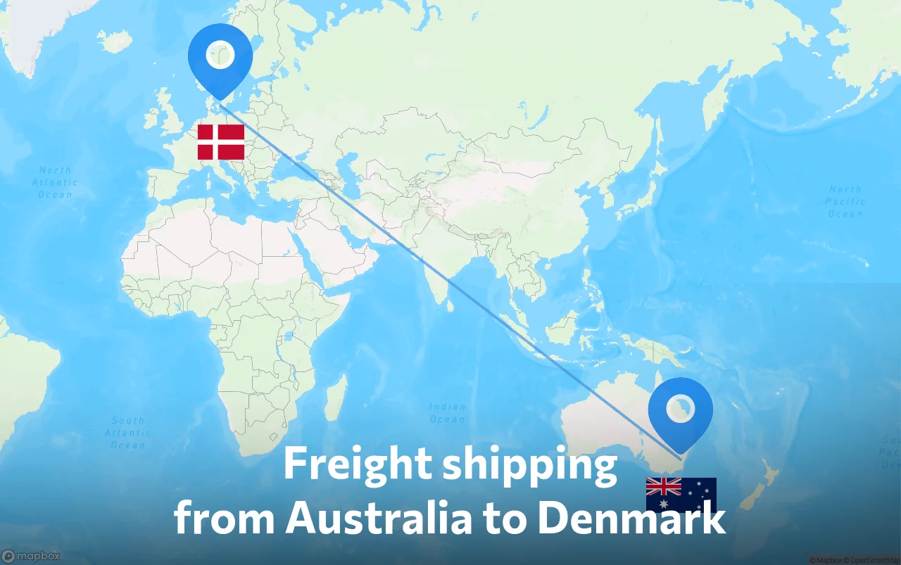 Shipping route from Australia to Denmark