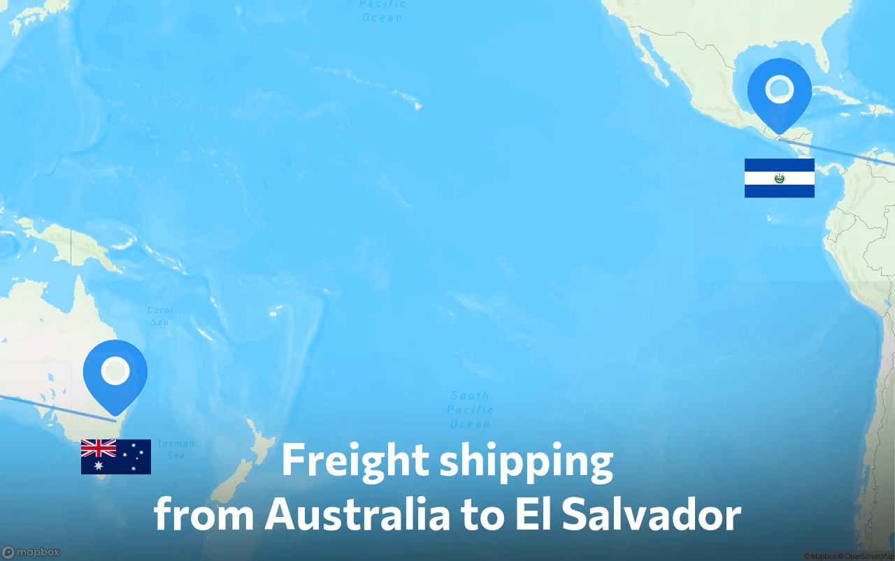 Shipping route from Australia to El Salvador