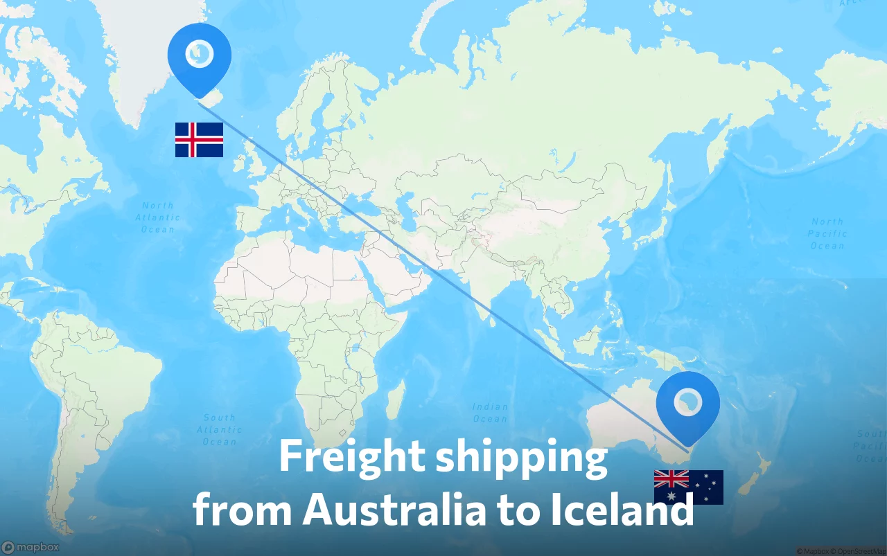 Shipping route from Australia to Iceland