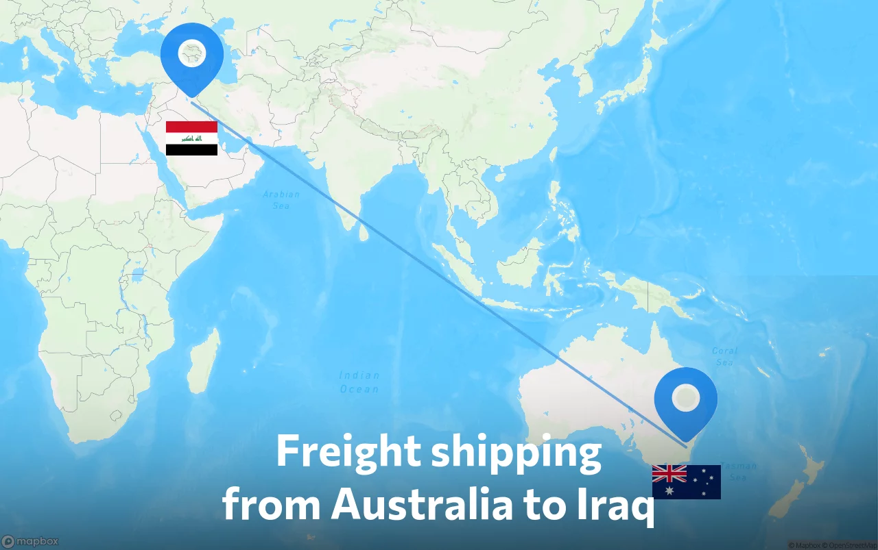 Shipping route from Australia to Iraq