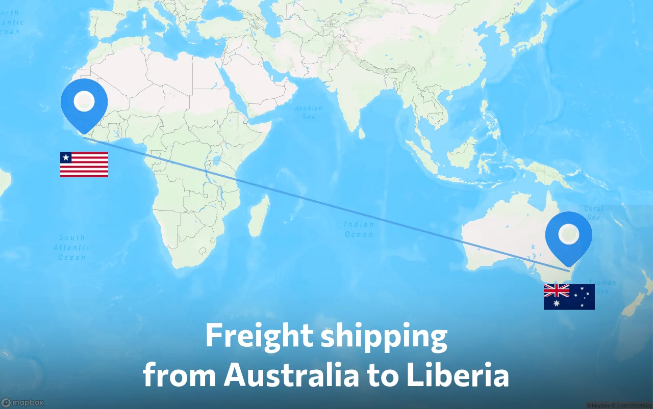 Shipping route from Australia to Liberia