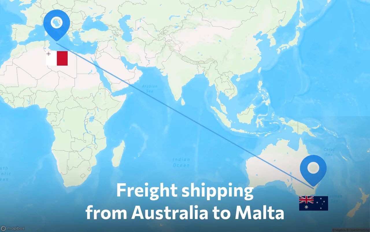 Shipping route from Australia to Malta
