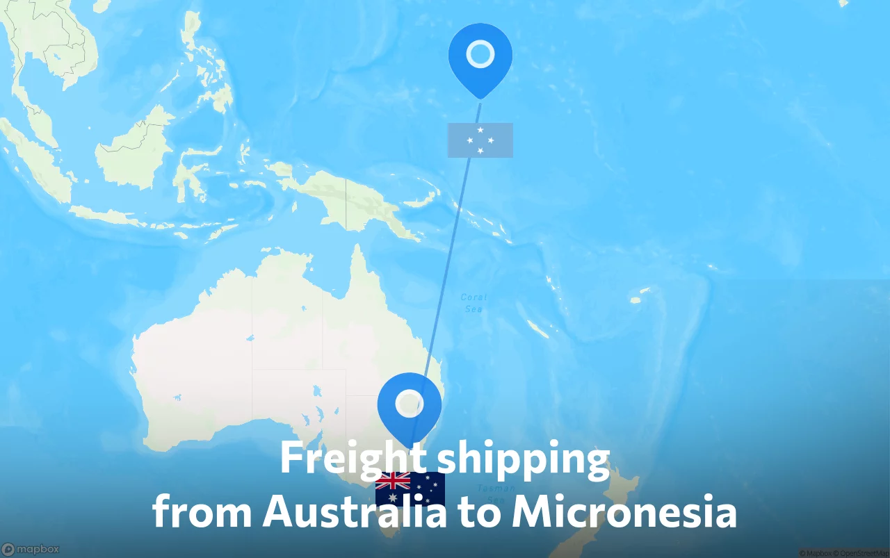 Shipping route from Australia to Micronesia