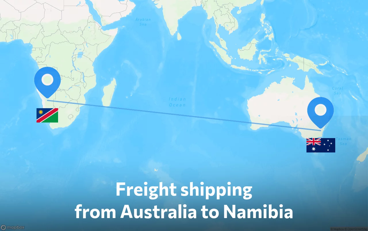Shipping route from Australia to Namibia