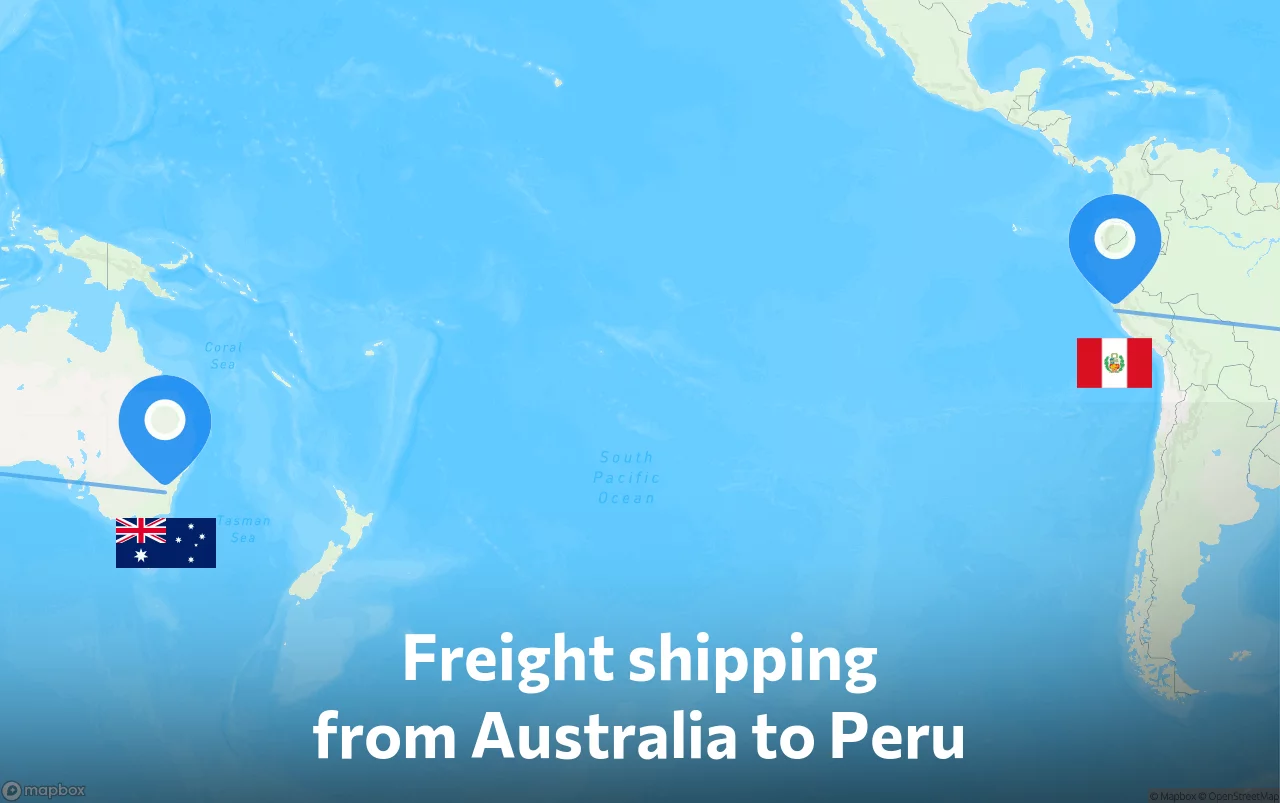 Shipping route from Australia to Peru