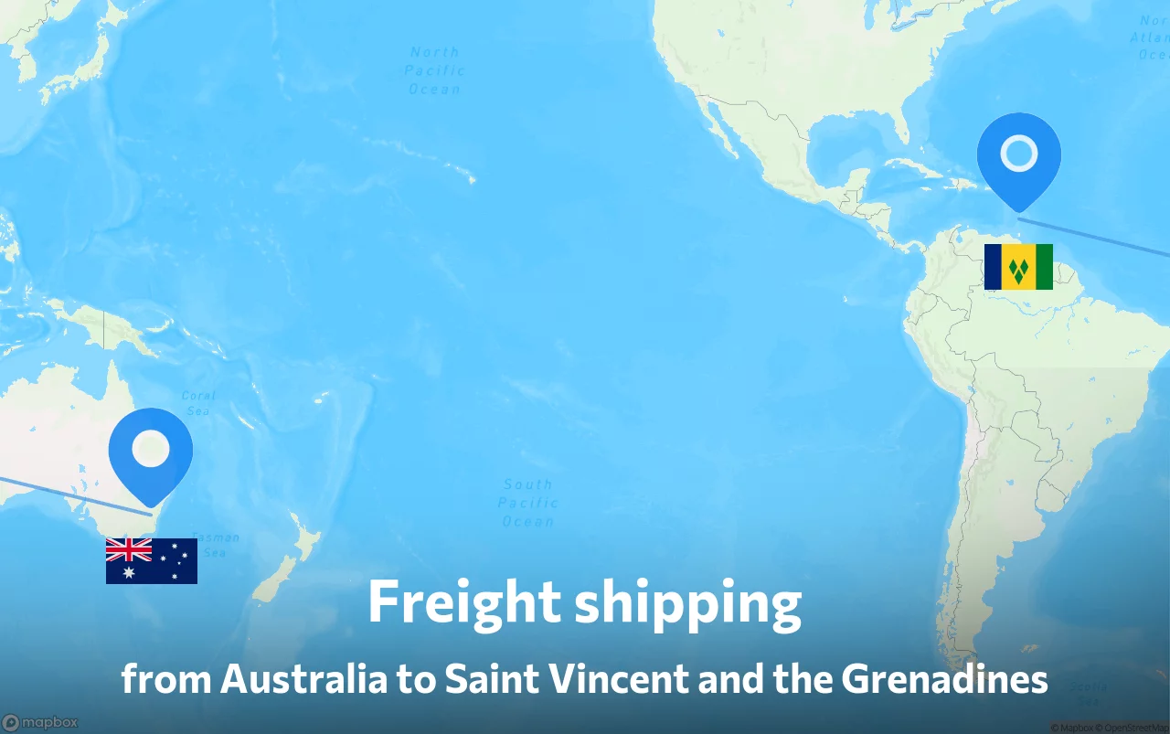 Shipping route from Australia to Saint Vincent and the Grenadines