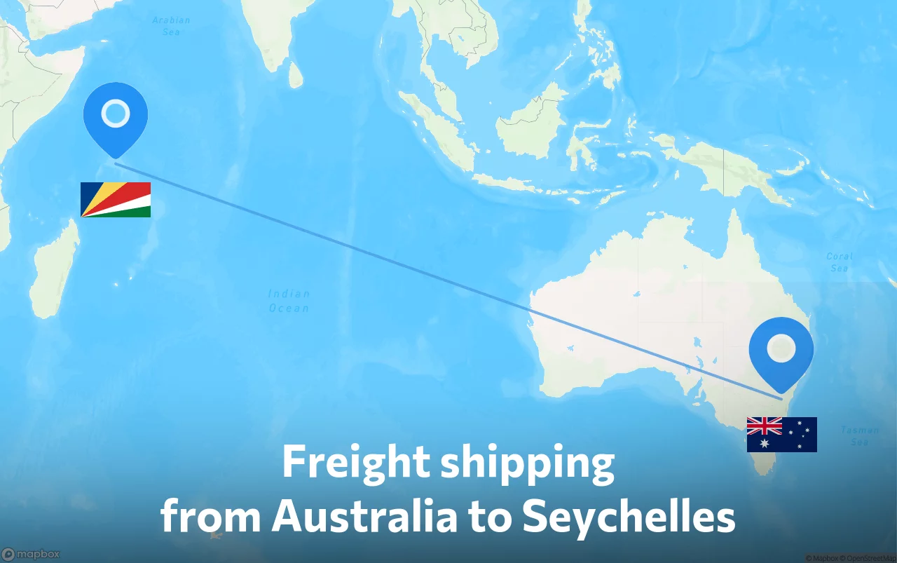 Shipping route from Australia to Seychelles