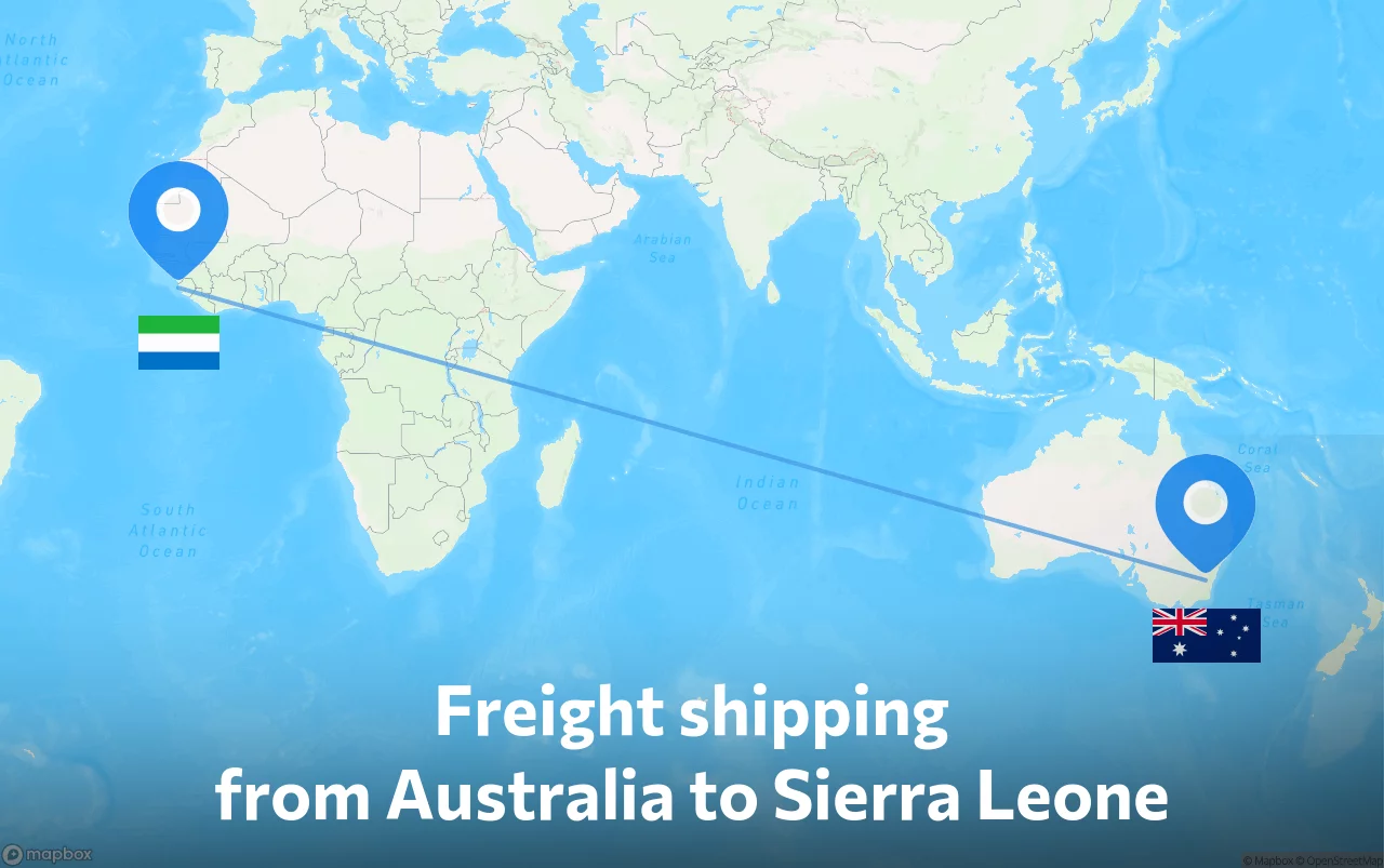 Shipping route from Australia to Sierra Leone