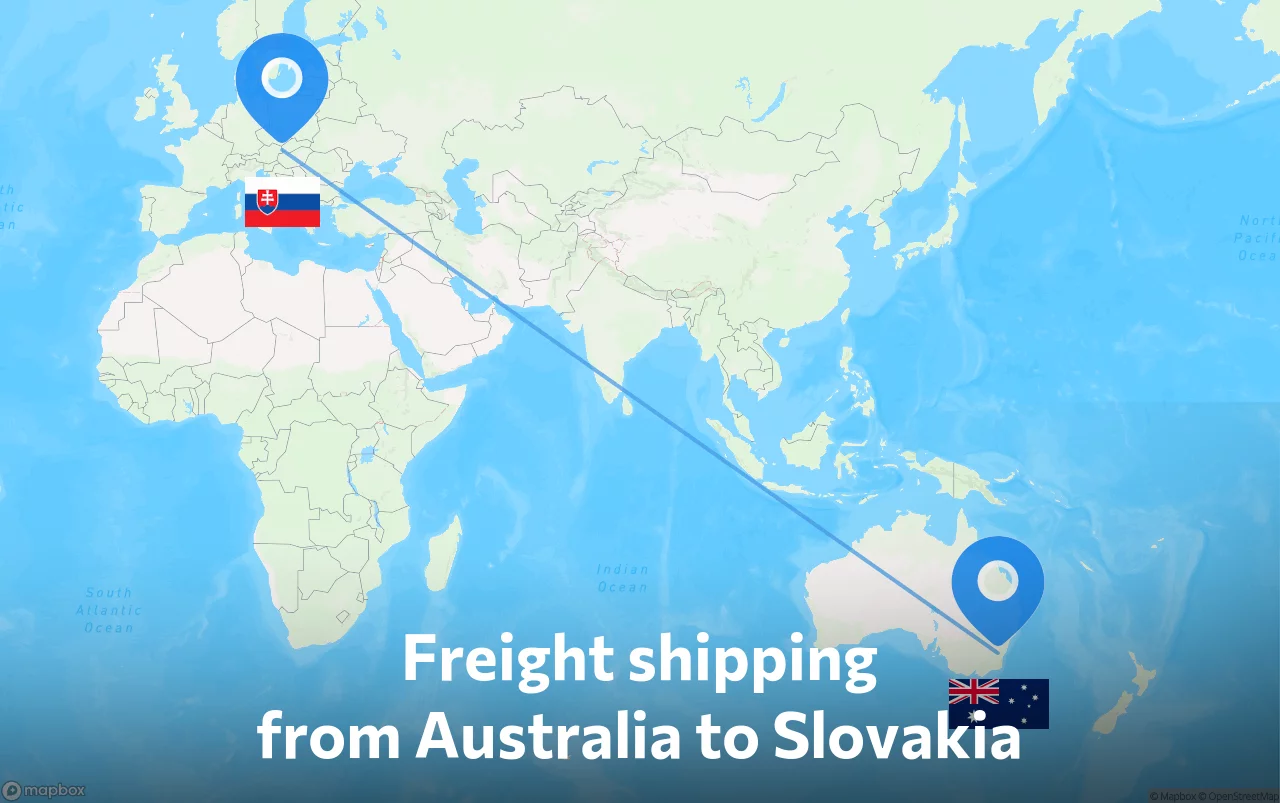 Shipping route from Australia to Slovakia