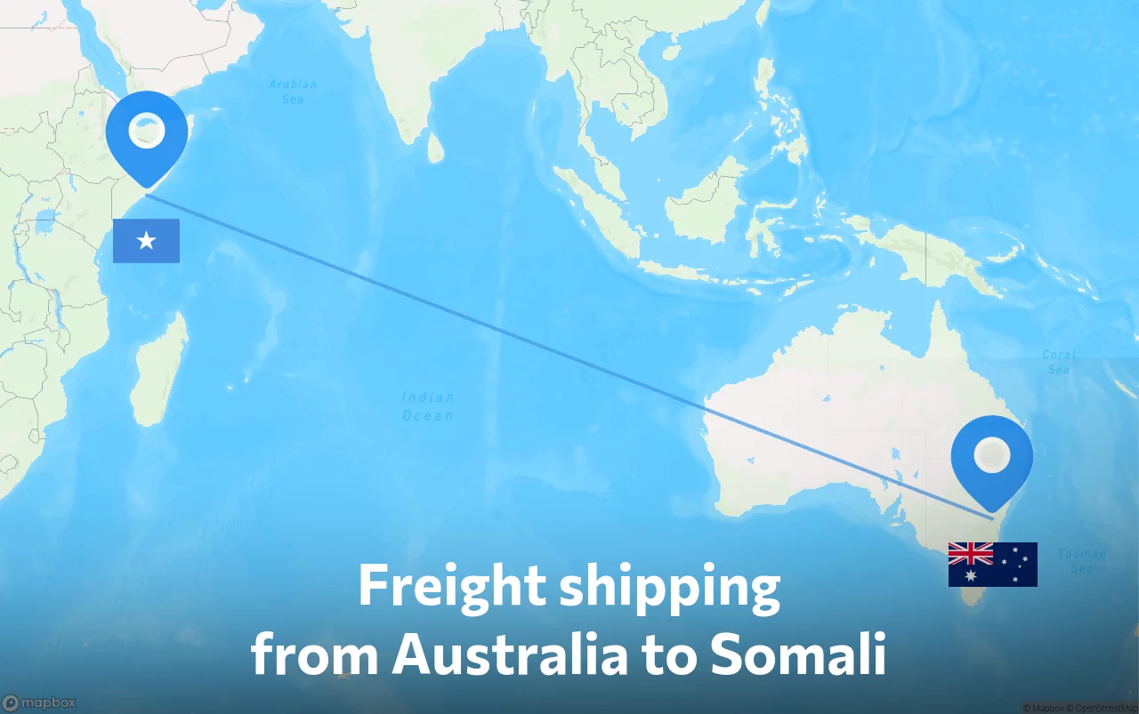 Shipping route from Australia to Somali