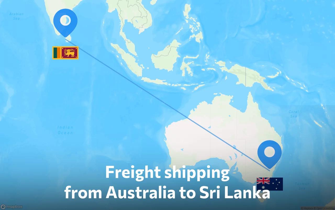 Shipping route from Australia to Sri Lanka