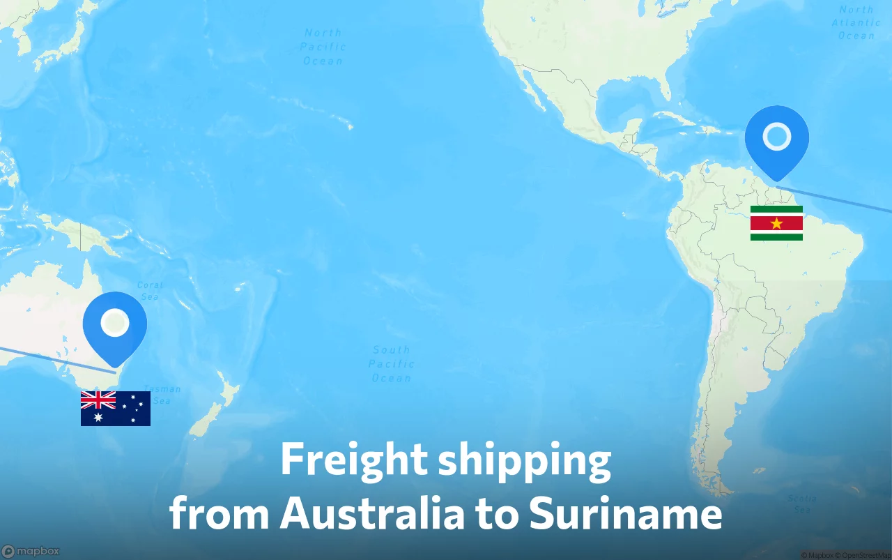 Shipping route from Australia to Suriname