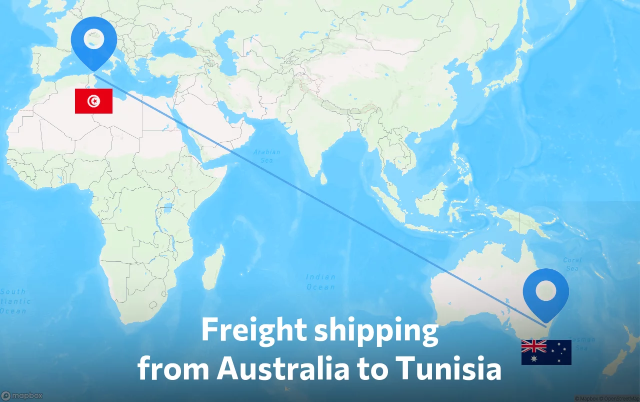 Shipping route from Australia to Tunisia