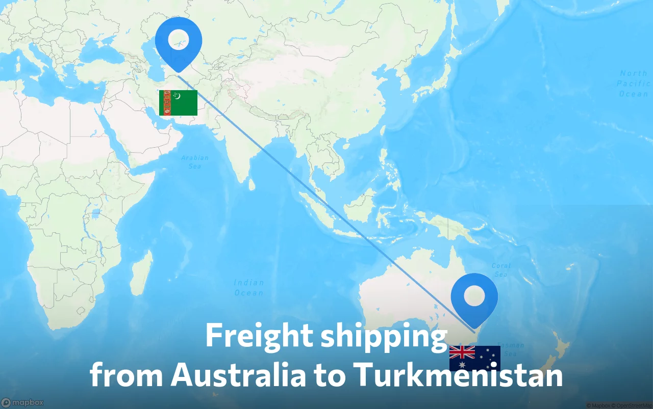 Shipping route from Australia to Turkmenistan