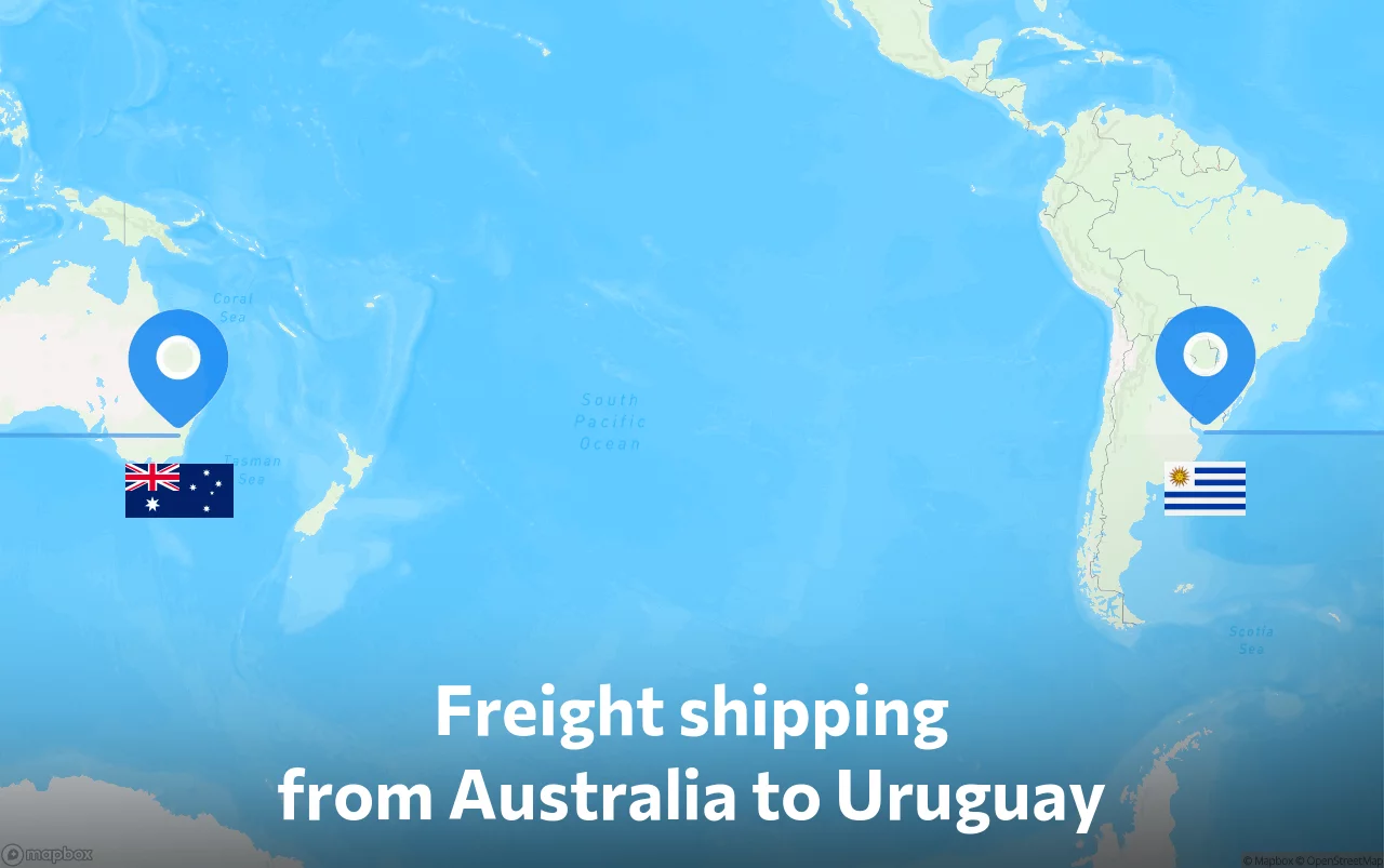 Shipping route from Australia to Uruguay