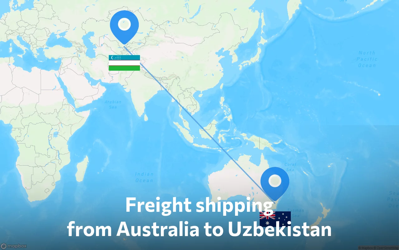 Shipping route from Australia to Uzbekistan
