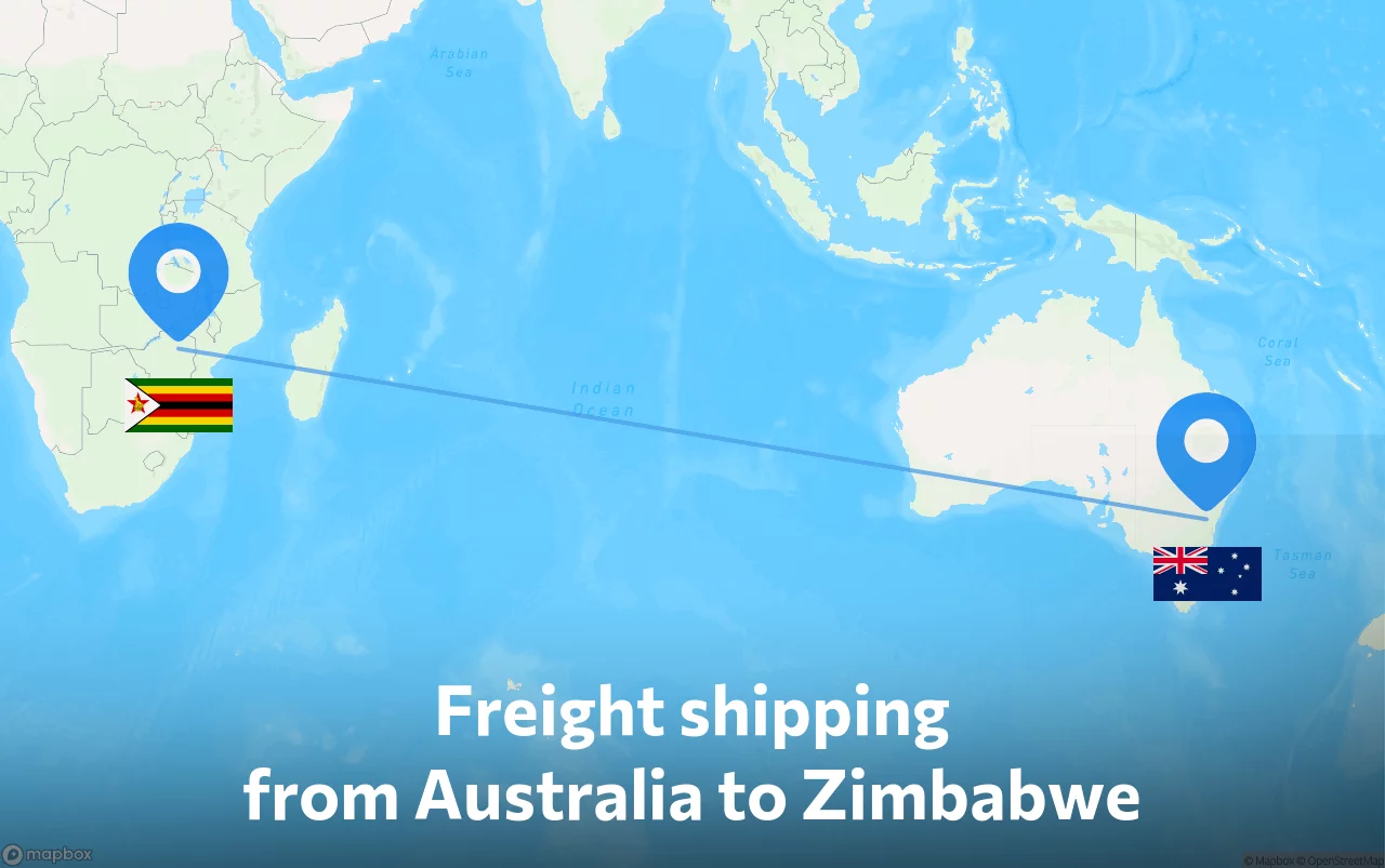 Shipping route from Australia to Zimbabwe