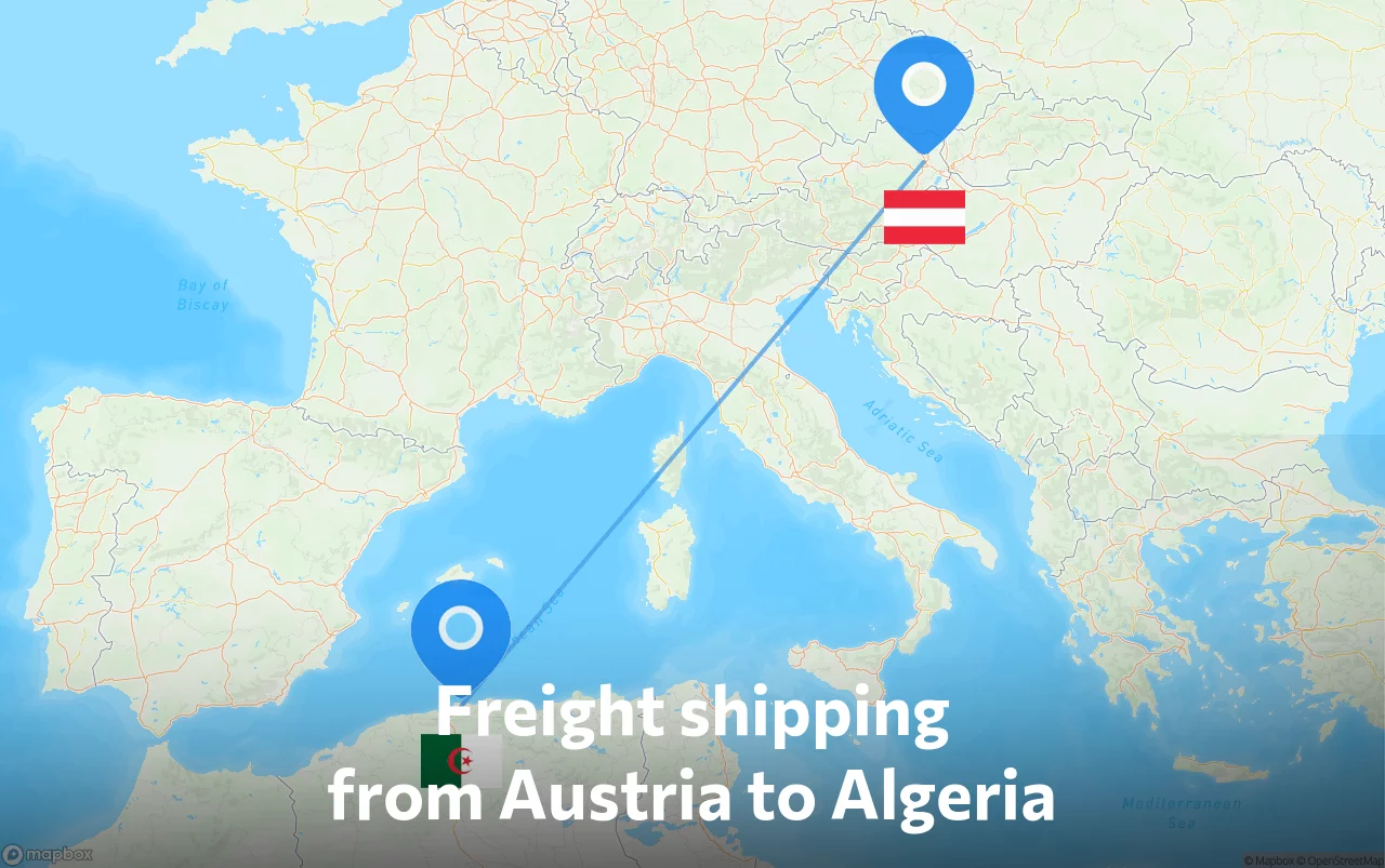 Shipping route from Austria to Algeria