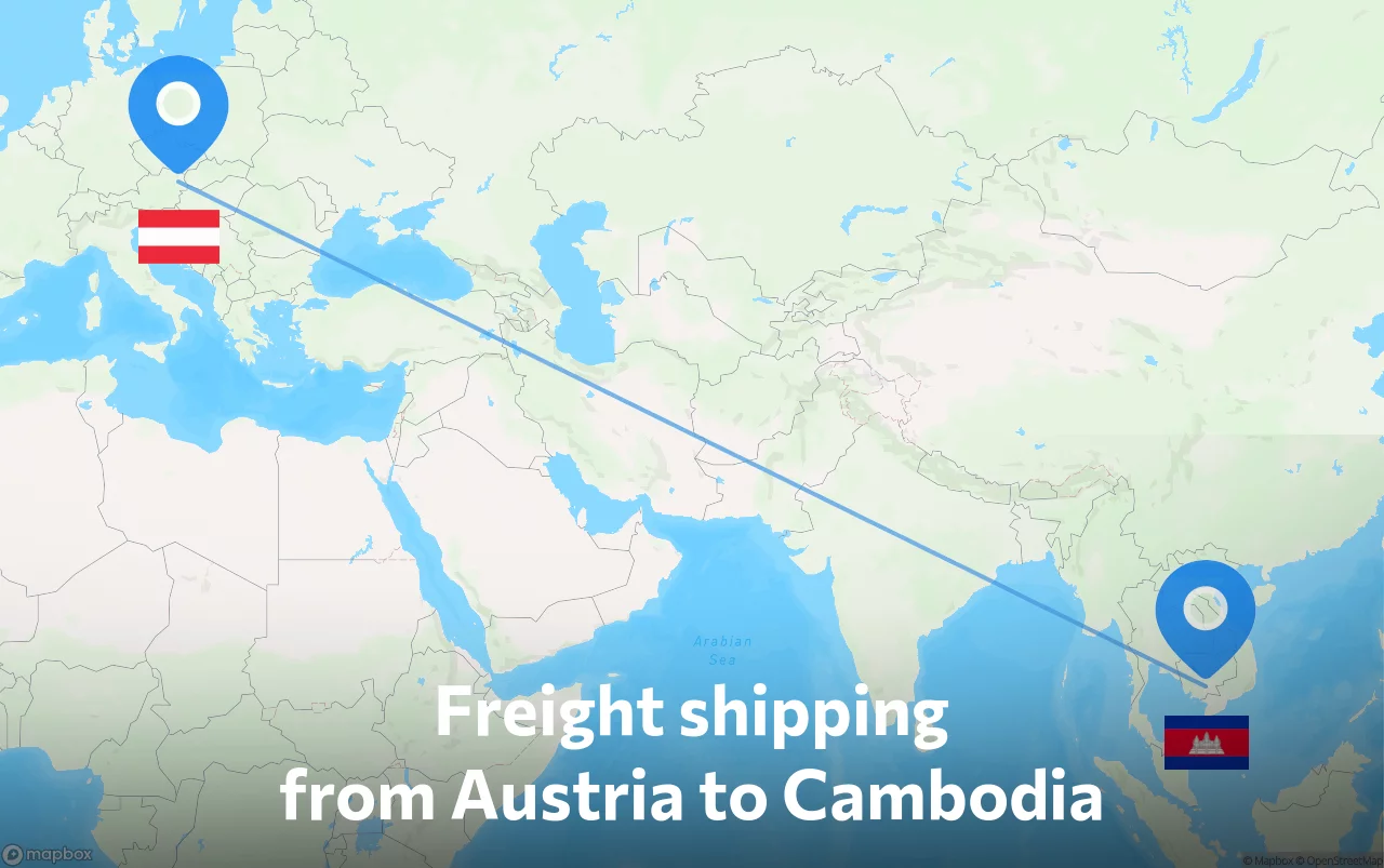 Shipping route from Austria to Cambodia