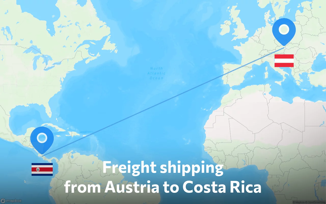 Shipping route from Austria to Costa Rica