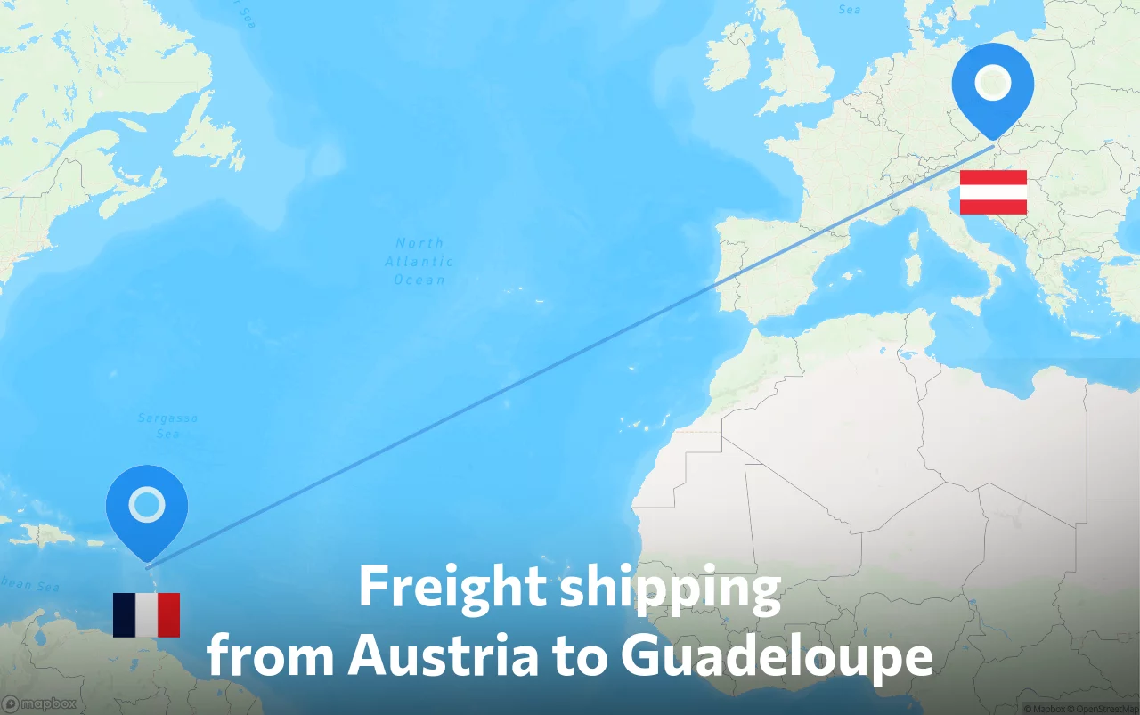 Shipping route from Austria to Guadeloupe