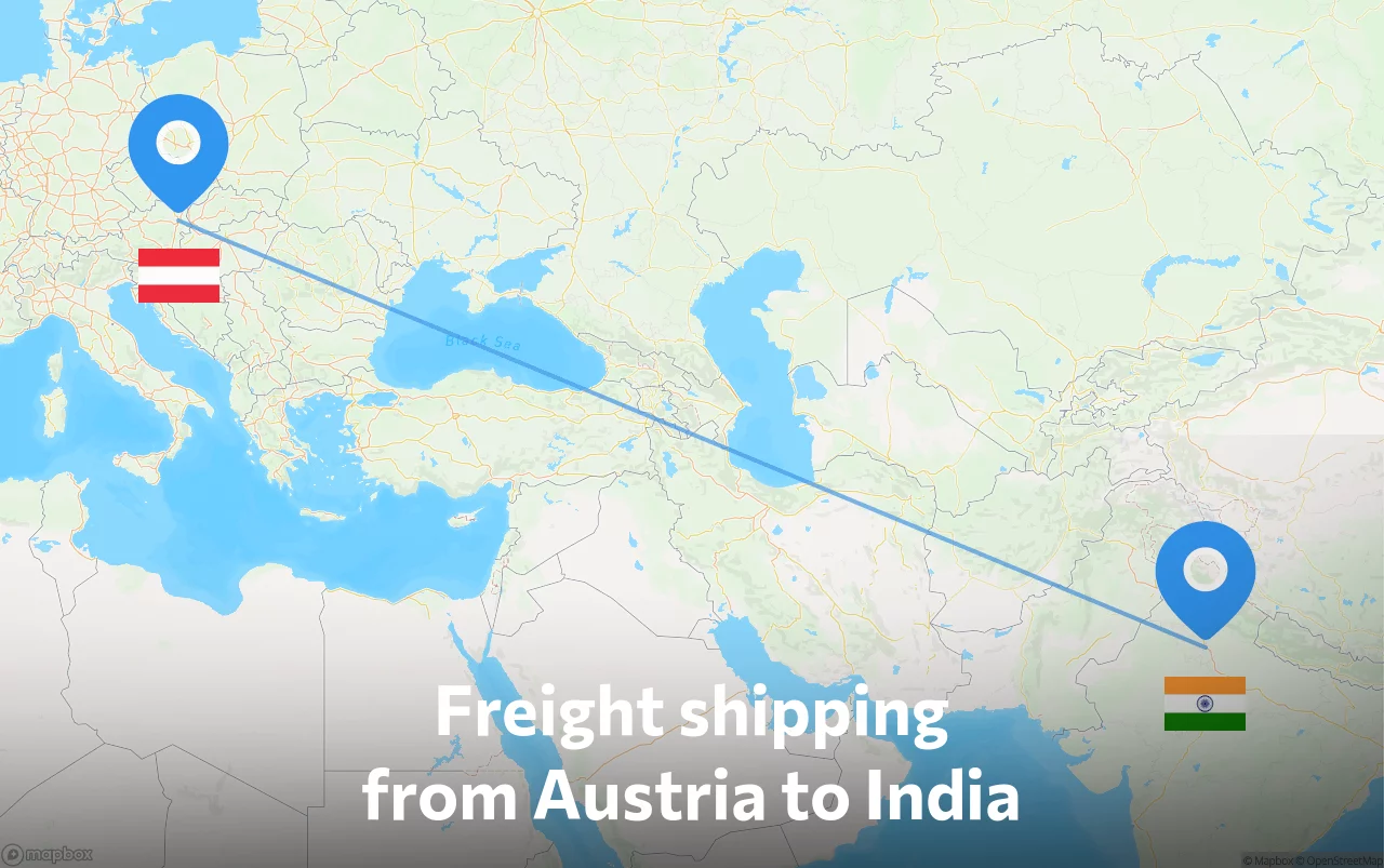 Shipping route from Austria to India
