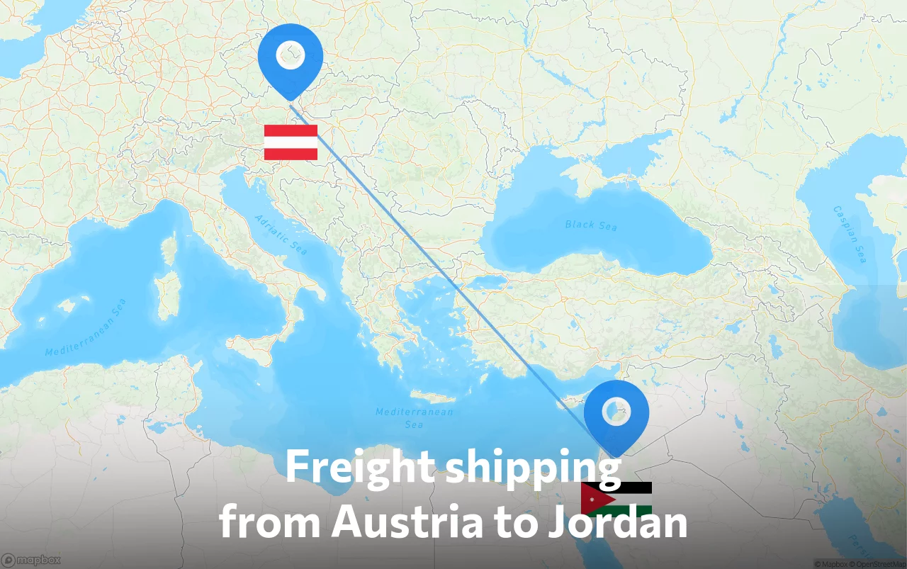Shipping route from Austria to Jordan