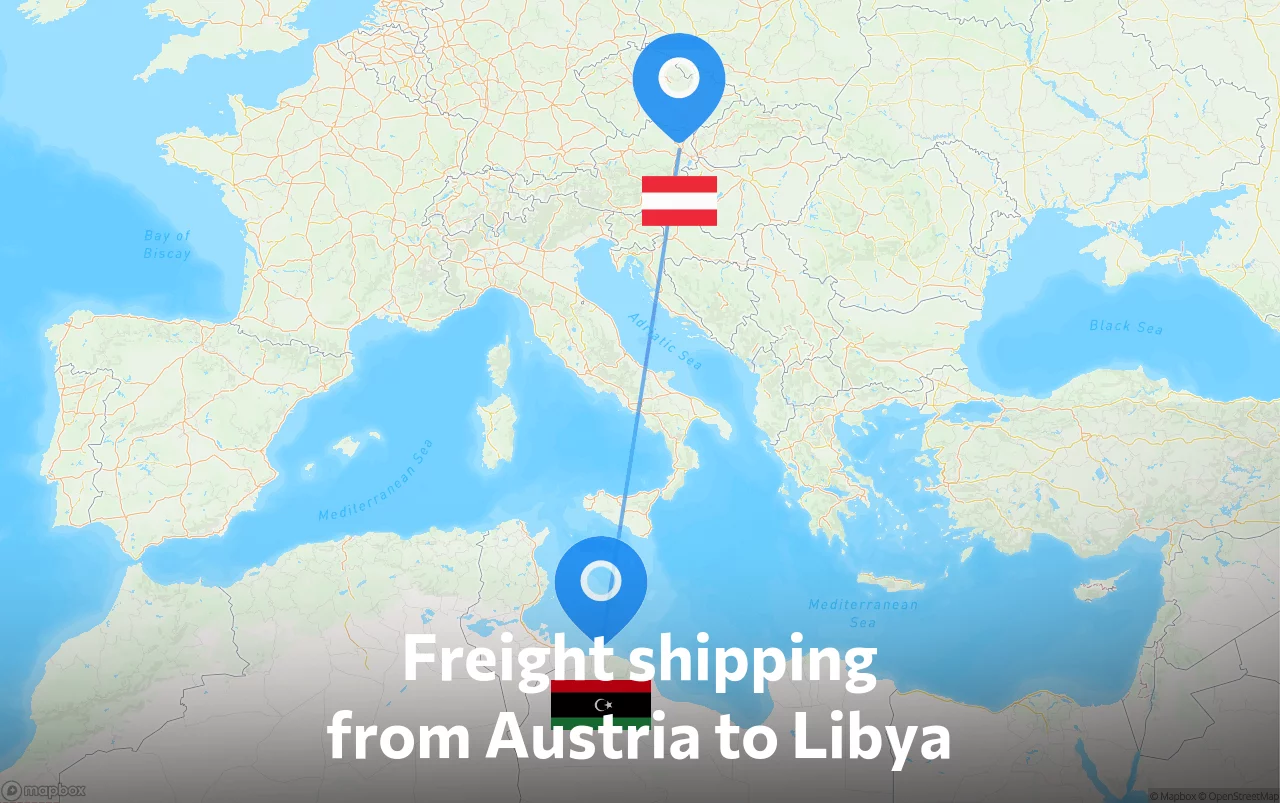 Shipping route from Austria to Libya