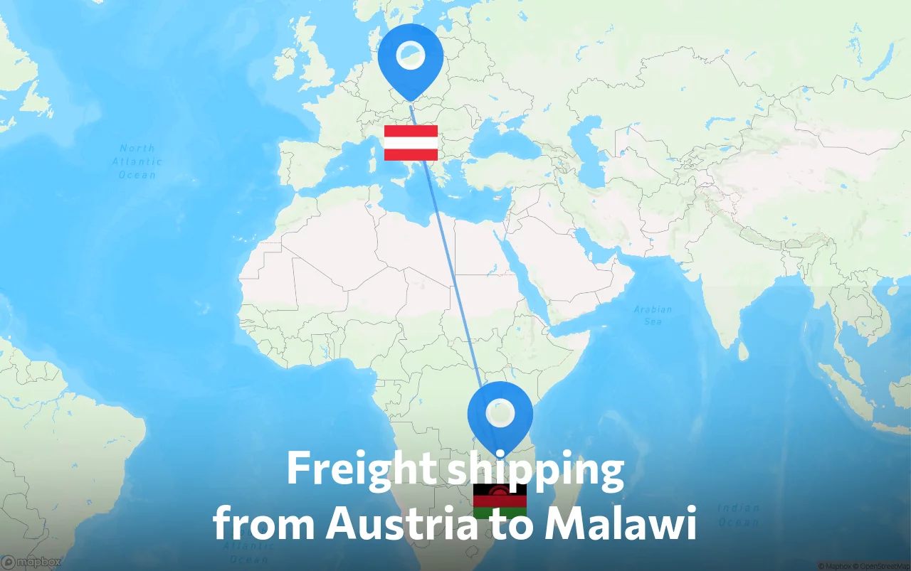 Shipping route from Austria to Malawi